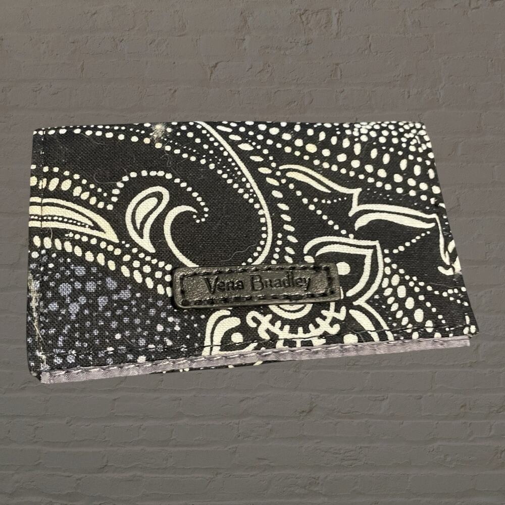 Vera Bradley Mini Card Case Stellar Paisley ID Wallet Black White 29860 Travel
